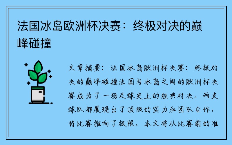 法国冰岛欧洲杯决赛：终极对决的巅峰碰撞